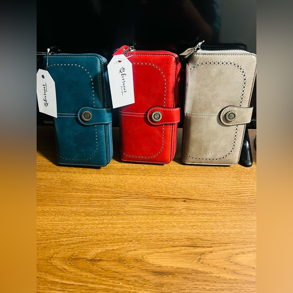 *3 for $25*Stylish Wallet Trio in Blue, Red, and Gray
